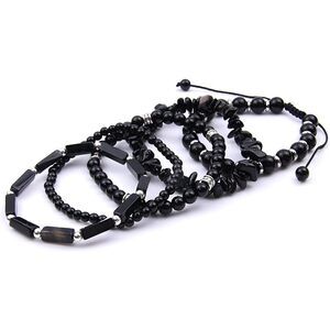 5Pcs Black Onyx Bracelet For Women, Handmade Adjustable Black Bracelet Obsidian